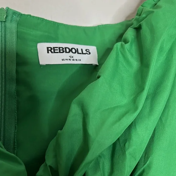 RebdollS MOMENT PEASANT TOP LAYERED MIDI SKATER DRESS - GREEN plus 1X women’s - Picture 3 of 7